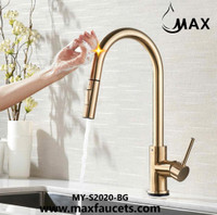 Smart Touch Kitchen Faucet Single Handle Pull-Out Brushed Gold Finish.