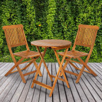 Underyr 3 Pieces Wood Bistro Chair Sets Outdoor with Coffee Table