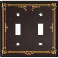WorldAcc Metal Light Switch Plate Outlet Cover (Vintage Intricate Damask Yellow Frame Black - Single Toggle)