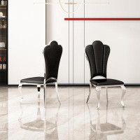 Everly Quinn Contemporary Set Of 2 Leatherette Dining Chairs With Unique Stripe Armless Design