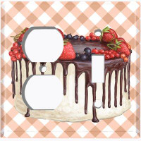 WorldAcc Metal Light Switch Plate Outlet Cover (Layered Chocolate Mixed Berry Cake - (L) Single Duplex / (R) Single Togg