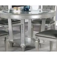 Rosdorf Park Formal Traditional Dining Table Round Table Silver Hue Glass Top 1pc