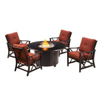 Wildon Home® Aluminum 44-In Round Antique Copper Fire Table Set With Four Deep Seating Rocking Chairs, Fire Beads, Lid,