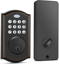 Smart door lock deadbolt with 50 Codes and 1-Touch Auto-Locking and Alarm -- Black color