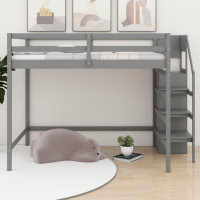 Harriet Bee Jaiylah Full Size Loft Bed with Built-in Storage Wardrobe