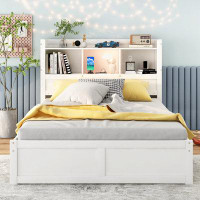 Latitude Run® Full Size Storage Platform Bed with Pull Out Shelves, Twin Size Trundle and 2 Drawers