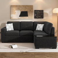 Latitude Run® 83.8" Sectional with Storage Chaise, USB Ports, Power Sockets, Cup Holder for Living Room