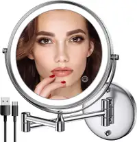 On SALE! Rechargeable Wall Mounted Lighted Makeup Mirror Chrome | FAST, FREE Delivery