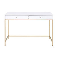 Mercer41 Dixon White High Gloss and Gold 2-Drawer Writing Desk