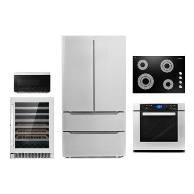 Cosmo 5 Piece Kitchen Package with French Door Refrigerator & 30" Electric Cooktop & Wall Oven in Refrigerators