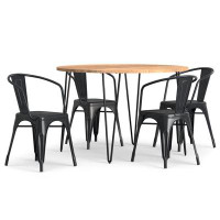 George Oliver Stacie / Hunter SOLID MANGO WOOD 5 Piece Dining Set in Distressed Black and Silver