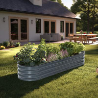 Arlmont & Co. Shantala 5.5-Ft Oval Grey Metal Raised Garden Bed Planter
