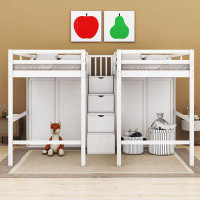 Harriet Bee Jaiyen Double Twin Loft Kids Beds with Wardrobes and Staircase