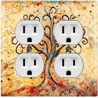 WorldAcc Metal Light Switch Plate Outlet Cover (Abstract Autumn Tree Yellow - Double Duplex)