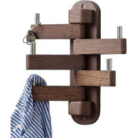 Latitude Run® Walnut Wood Wall Hooks with 5 Swivel Foldable Arms, 12'' Length Wall Coat Rack Hat Hooks
