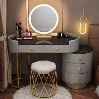 Everly Quinn Lighting Drawer Dressing Table Luxury Nordic Bedroom Vanity Woman Makeup Dressing Table Tocador Maquillaje