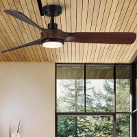 YUHAO Farmhouse 52" 3 Wood Blades LED Ceiling Fan With Lights