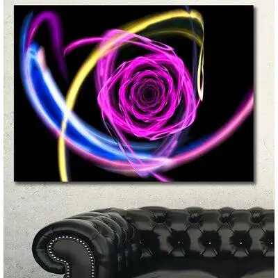 Made in Canada - Design Art Glowing Purple Neon Rose - Wrapped Canvas Graphic Art Print