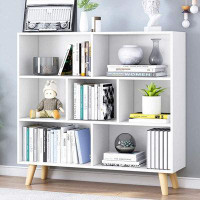 George Oliver Wooden Open Shelf Bookcase - 3-Tier Floorstanding Display Cabinet Rack With Legs, 7 Cubes Free Standing Bo