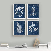 SIGNLEADER Blue White Forest Plant Silhouettes Nature Wilderness Illustrations Modern Art Rustic Relax/Calm - 4 Piece Pi