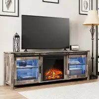 Fitueyes 66.1'' Media Console TV Stand For TVs Up To 70" With Electric Fireplace Included