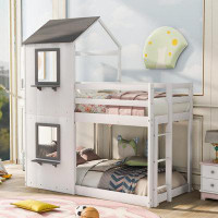 Harper Orchard Twin Over Twin Bunk Bed Wood Bed With Roof