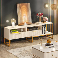 Mercer41 Modern White and Gold Media Console TV Table