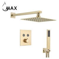 Thermostatic Square Shower System Two Functions With Valve Brushed Gold Finish