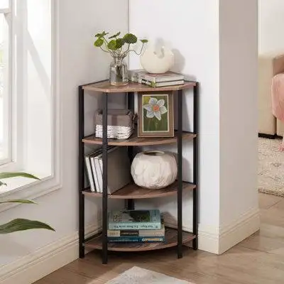 17 Stories 4-Tier Corner Open Shelf,Bookcase Freestanding Shelving Unit,Plant Stand Small Bookshelf For Living Room, Hom