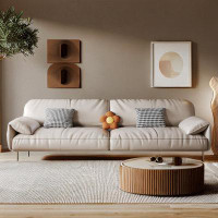 Orren Ellis 69.29" Creamy White Genuine Leather Standard Sofa cushion couch