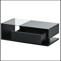 Wrought Studio Modern Coffee Table With Tempered Glass, Wooden Cocktail Table With High-Gloss UV Surface, Modernist 2-Ti