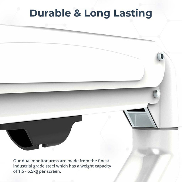 MotionGrey Dual Metal Computer Monitor Arm Stand Universal Vesa Mount Installation for up to 32 inch screen - White Arms in Monitors - Image 3