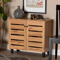 Union Rustic Gisela Modern And Contemporary Oak Brown Finished Wood 2-Door Shoe Storage Cabinet