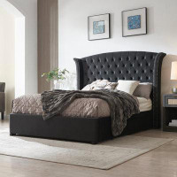 Latitude Run® Luxurious Upholstered Platform Bed with Stately High Headboard Dual Drawer Storage Bedroom Comfort