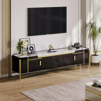 Willa Arlo™ Interiors Staats 78" Media Console TV Stand for TVs up to 80" with Stainless Steel Frame and Marble Tabletop
