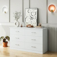 Latitude Run® Homfa 6 Drawer White Double Dresser, Modern Wood Chest Of Drawers With Metal Handles For Bedroom