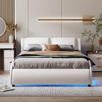 Ivy Bronx Upholstered Faux Leather Platform Bed With LED Light Bed Frame With Slatted
