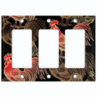 WorldAcc Metal Light Switch Plate Outlet Cover (Chicken Red Rooster Brown Hen Black - Single Toggle)