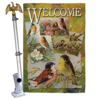 Breeze Decor Bird Collage - Impressions Decorative Aluminum Pole & Bracket House Flag Set HS105039-BO-02