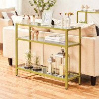 Mercer41 Console Table With 3 Storage Shelves,Tempered Glass Sofa Table, Modern Entryway Table With Metal Frame For Hall