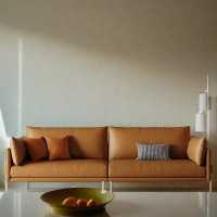 HOUZE 94.49" Orange Genuine Leather Modular Sofa cushion couch