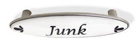 D. Lawless Hardware 3" Junk Drawer Pull Blue-Grey Script on White with Satin Nickel