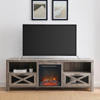 Gracie Oaks Industrial Farmhouse Metal Mesh Drop-Down X-Door 70" Fireplace TV Stand for 80"