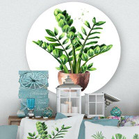 East Urban Home Zamioculcas Tropical Plant With Green Leaves - Traditional Metal Circle Wall Art