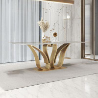 RARLON Creative gold base glossy rock plate dining table.