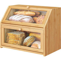 Loon Peak Bread Box For Kitchen Counter, Bamboo Wood Bread Box, Large Capacity Bread Storage Bin