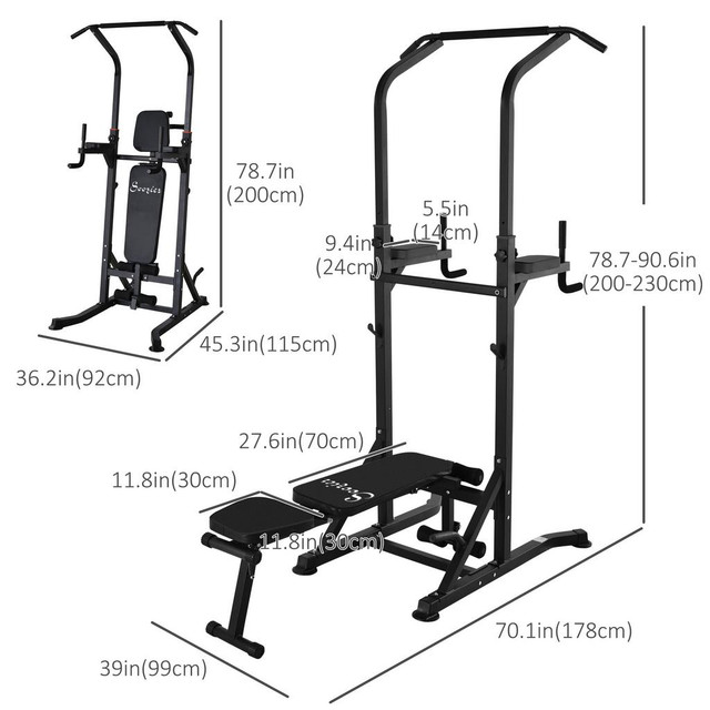 Power Tower Station 39" W x 70.1" D x 78.7" -90.6" H black in Exercise Equipment - Image 3