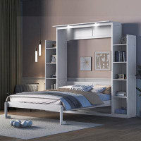Red Barrel Studio Murphy Bed Wall Bed with Shelves and LED Lights