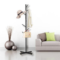 Everly Quinn Modern Metal Coat Rack, Freestanding, 67 Inches, With 8 Hooks For Hanging Clothes, Bags, Hats, Accessories