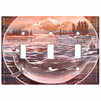 WorldAcc Metal Light Switch Plate Outlet Cover (Trophy Fishing Grayling Sunset Clear Water Lake Brown - Single Toggle)